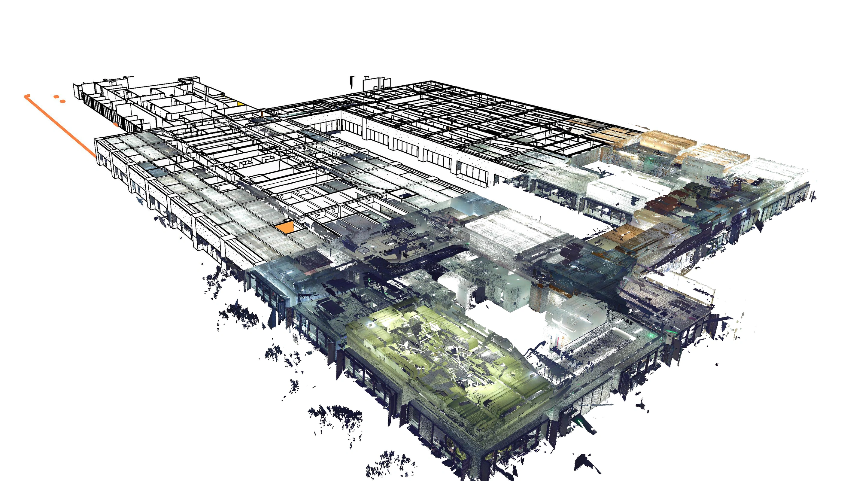 Building model combined with laser scan data