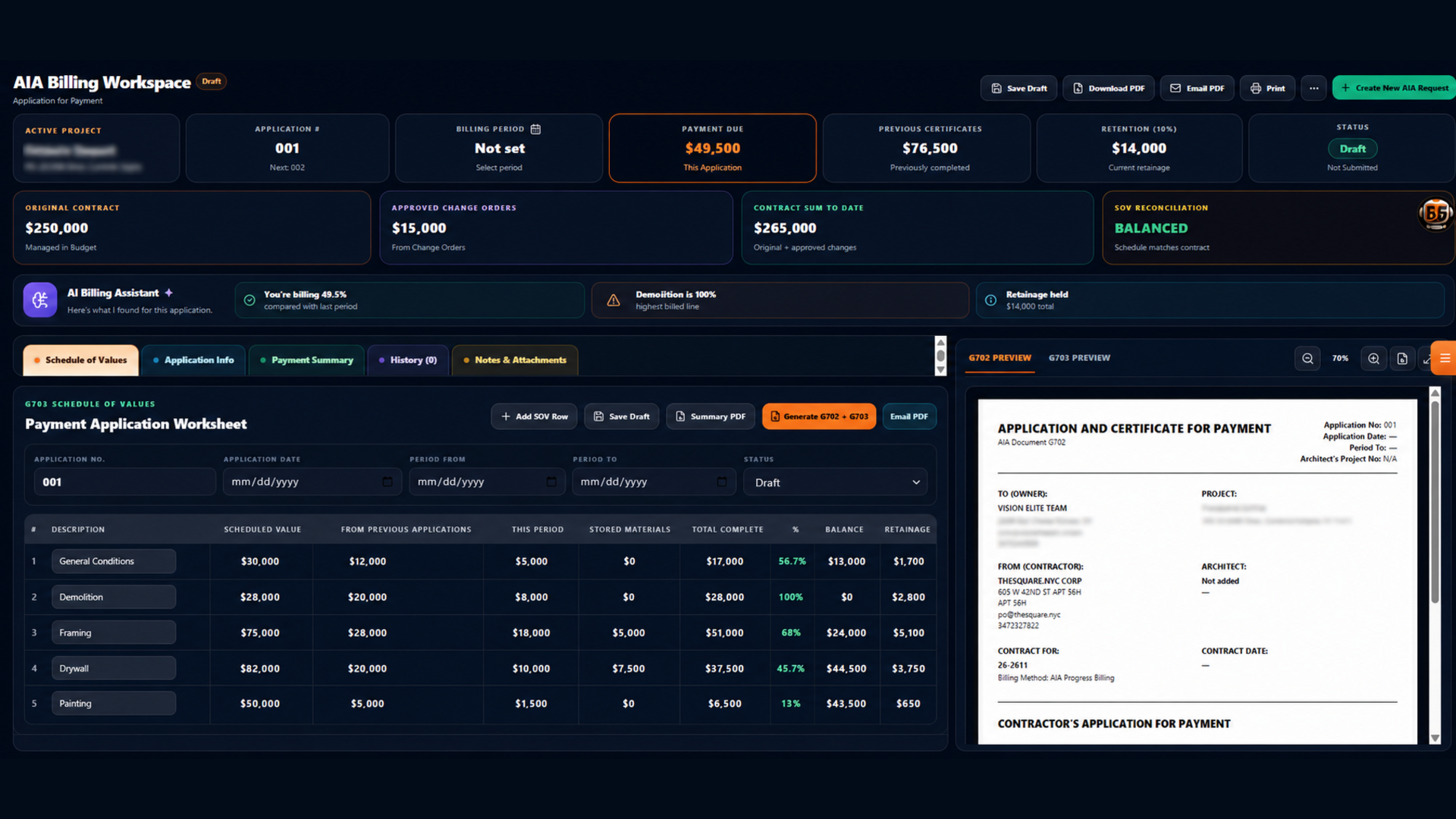 Turn project progress into a professional payment application.